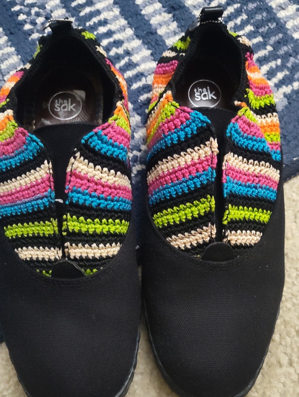 The Sak Black Slip-On Sneakers with Multicolor Crochet Stripes